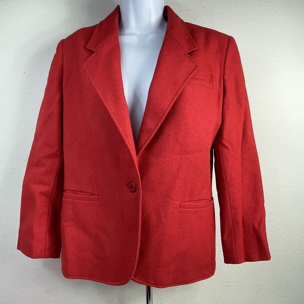 Vtg SILVER UNICORN Womens RED Virgin Wool Blend Blazer Jacket Sz 7 Made Greece